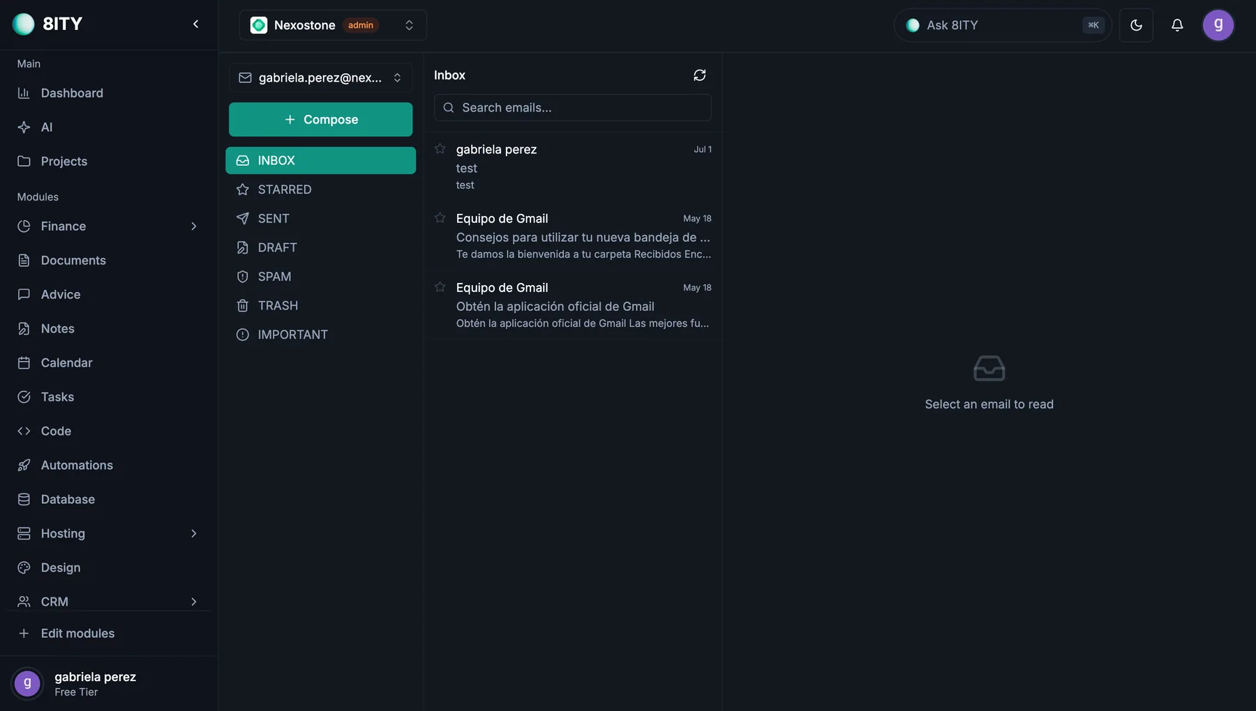 Vista de la plataforma 8ity: Inteligencia que conoce tu empresa